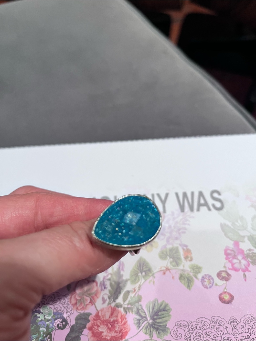Turquoise colored Bella Turka Blue Teardrop Druzy Ring